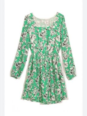 Juniors Forever 21 Mint Green Floral Long-Sleeve Mini Dress